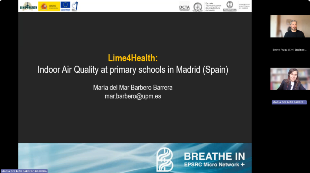 PowerPoint slide with introduction to presentation of Lime4Health Indoor Air Quality at primary schools in Madrid (Spain)